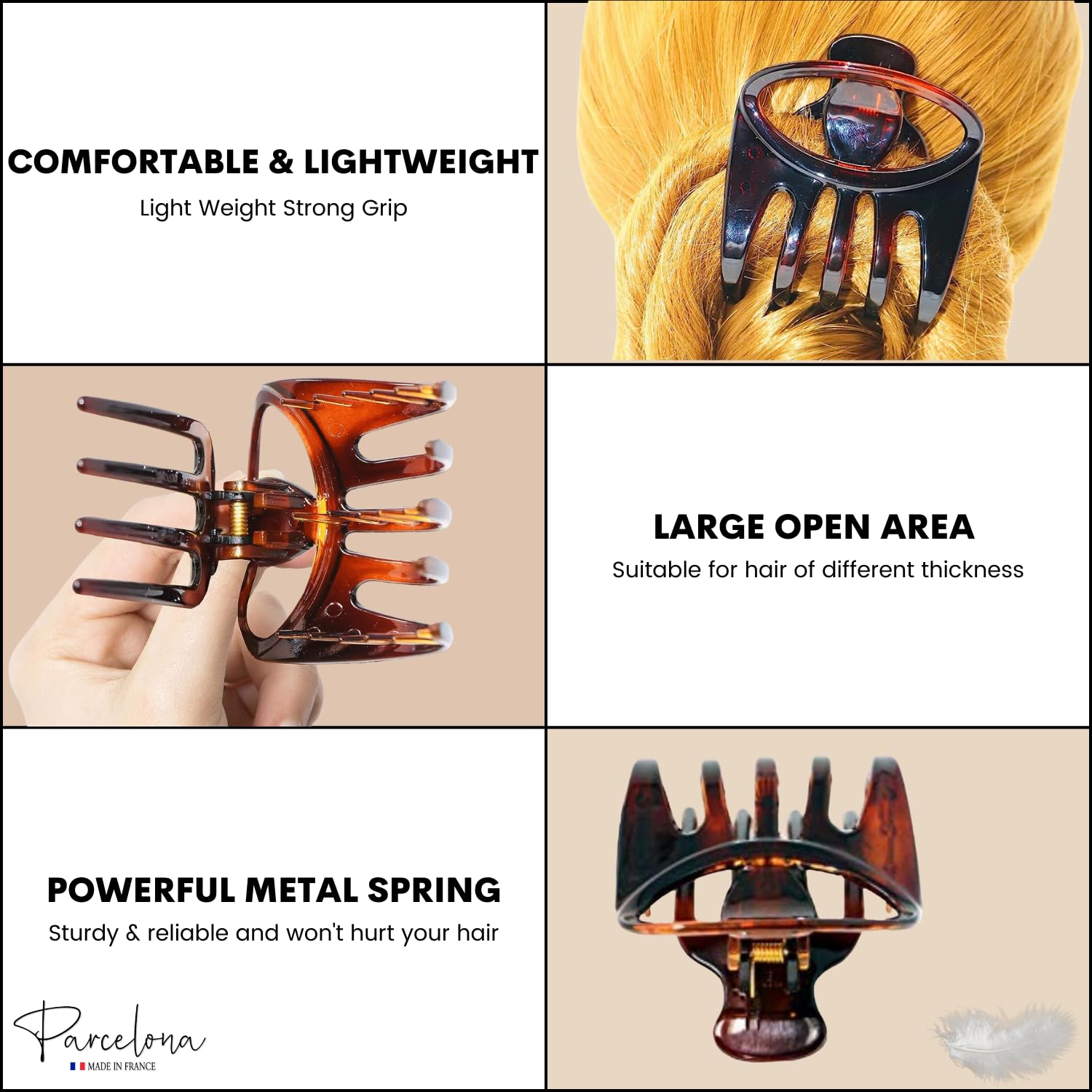 Parcelona French Curvy Oval Paw Medium 3” Cellulose Acetate Side Slide In Jaw Hair Claw Clip Clutcher for Women and Girls (Tortoise Shell) - Image 3