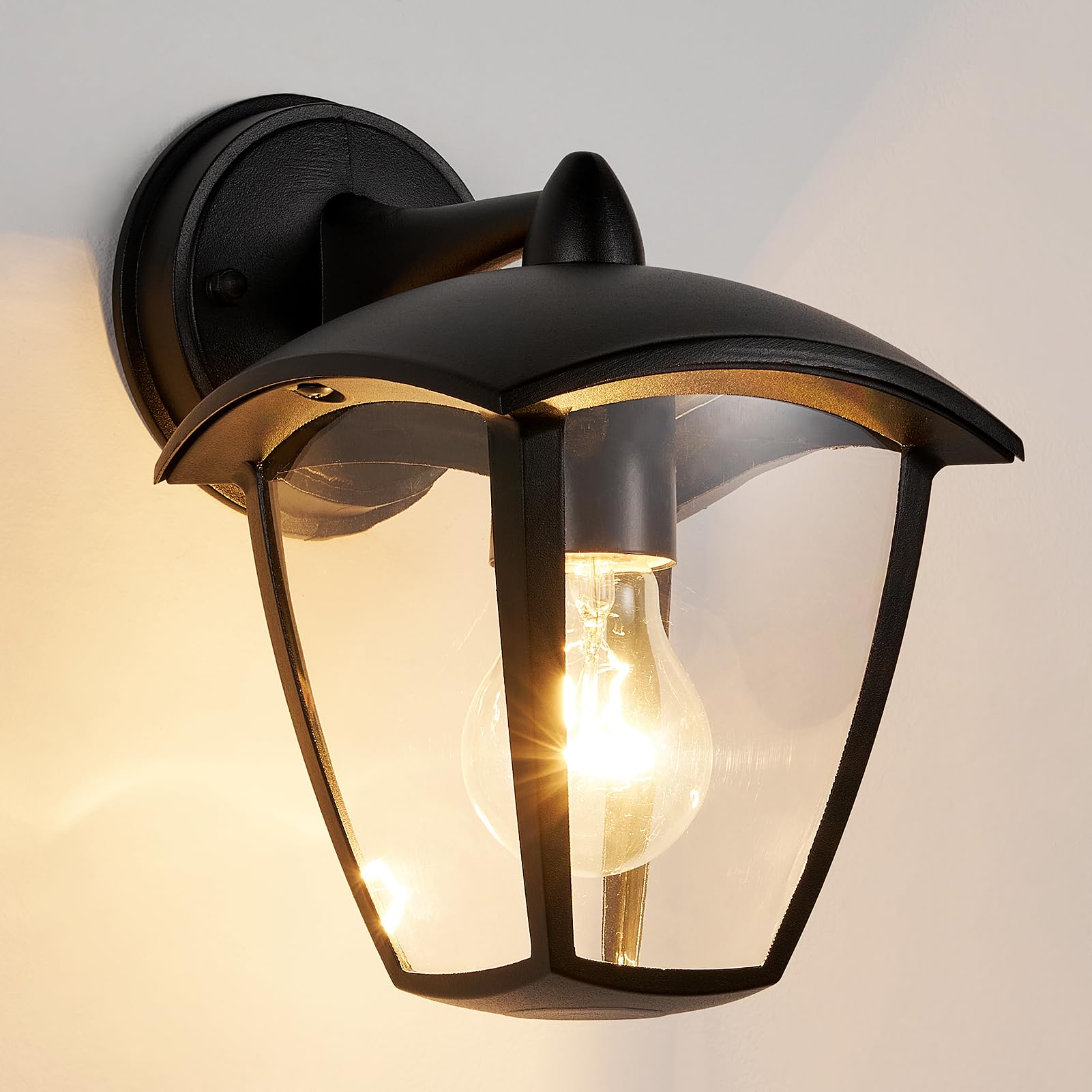 HARPER LIVING Outdoor Wall Lights, E27 Outside Lights Mains Powered, IP54 Weatherproof Aluminum, Black Exterior Wall Lamp with Clear Shade, Security Lights for Porch, Front Door, Garden, Patio
