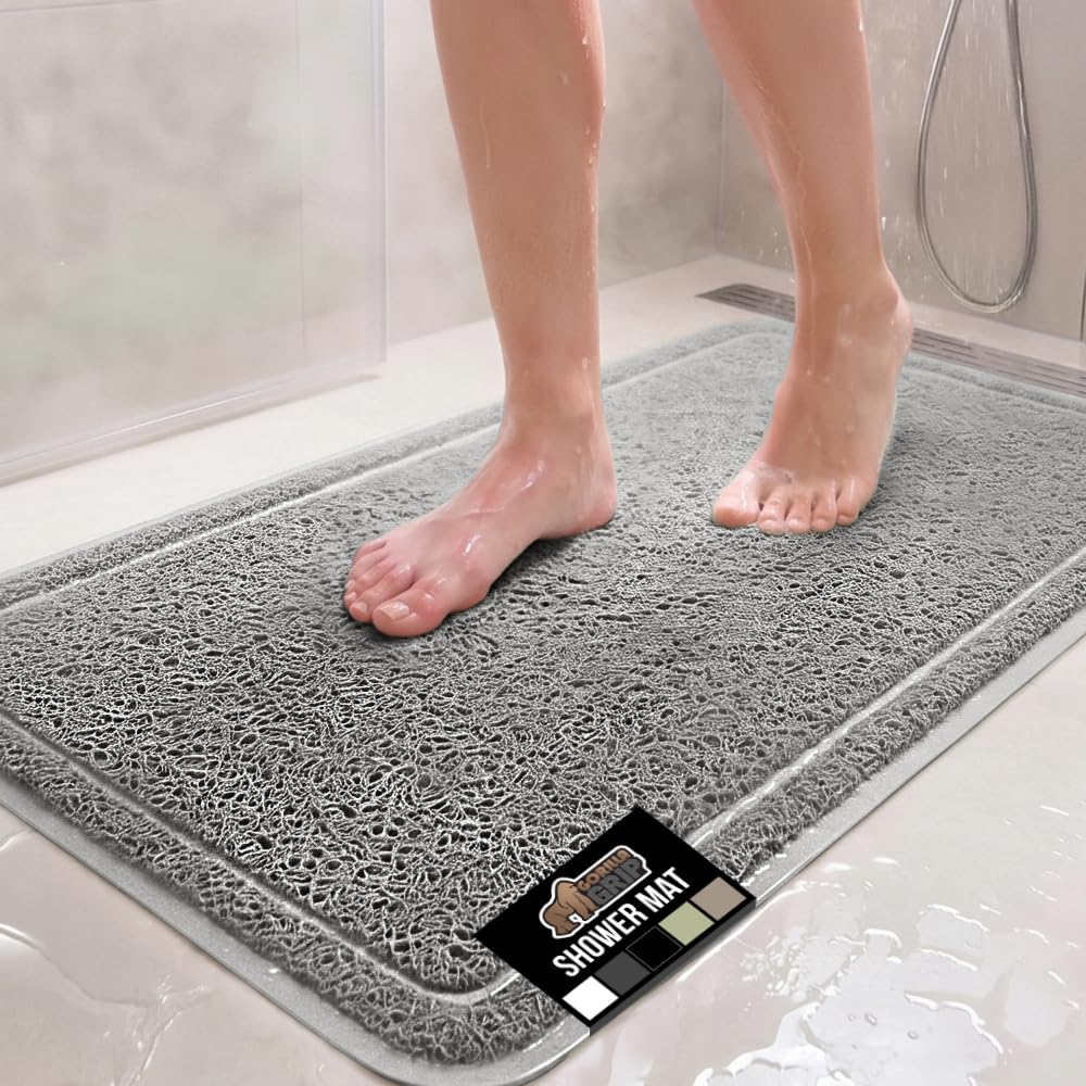 GORILLA GRIP Exfoliating Bath and Shower Mat, Textured Backing, 35x16 Gray