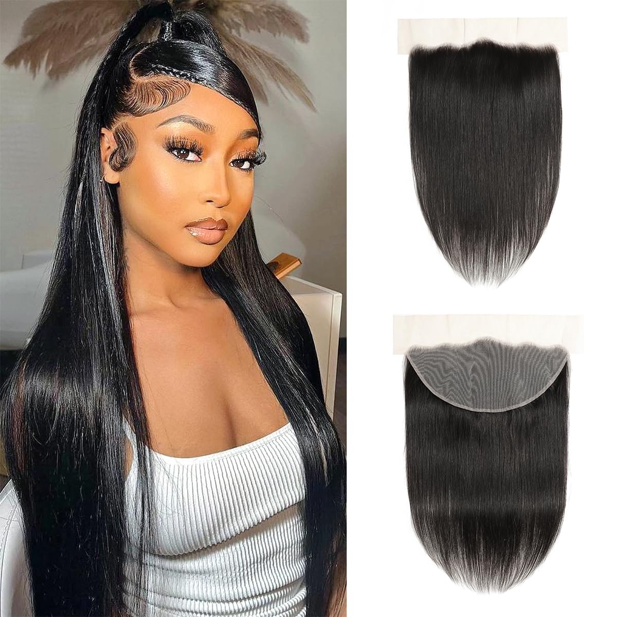 13x6 Lcae Frontal Human Hair Pre Plucked Transparent HD with Baby Hair Free Part 100% Virgin Human Hair 150% Density Ture Size(13x6 Frontal, 20 Inch)