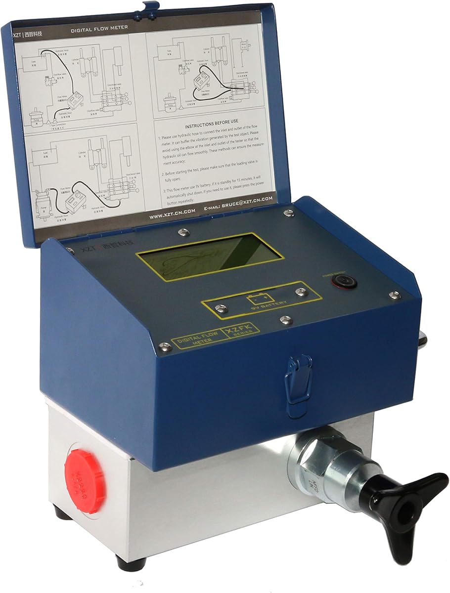 XZT 6000PSI 200 GPM Inline Digital Hydraulic Flow Meter,Hydraulic Pressure Test kit, Flow Test for Excavator, Pump,Cylinder,Hydraulic Valve,Motor(800L /200Gallon)