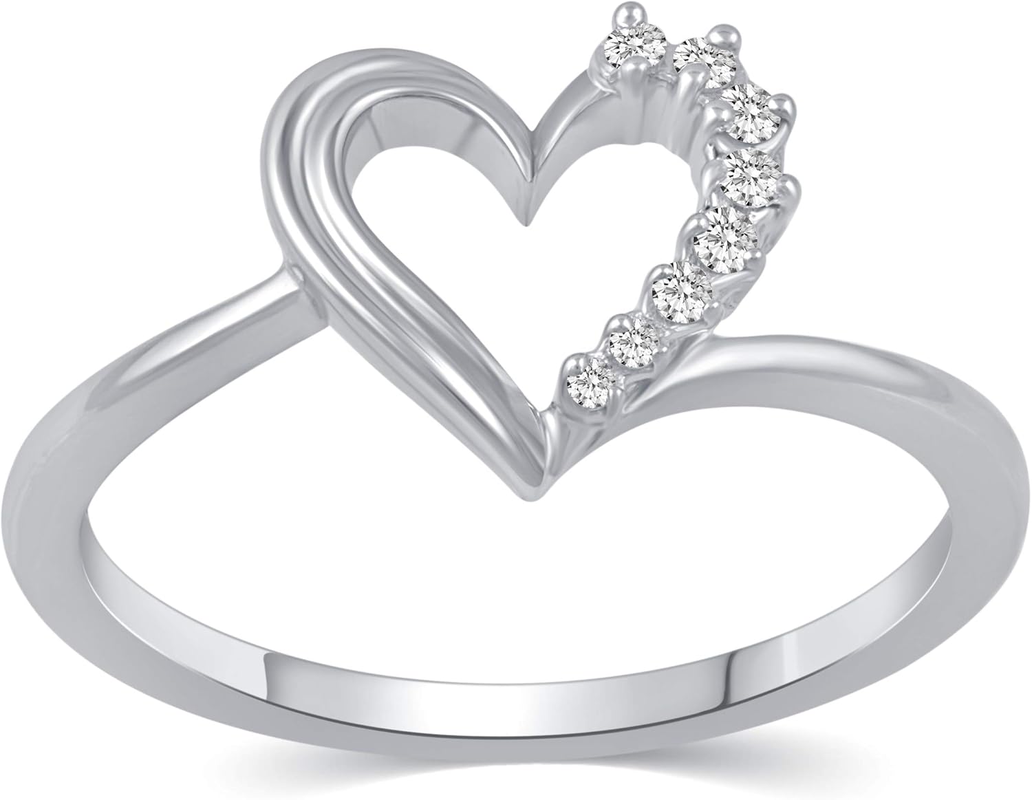 Open Heart Pave Wave Ring 1/10 Carat tw Cubic Zirconia in 925 Sterling Silver