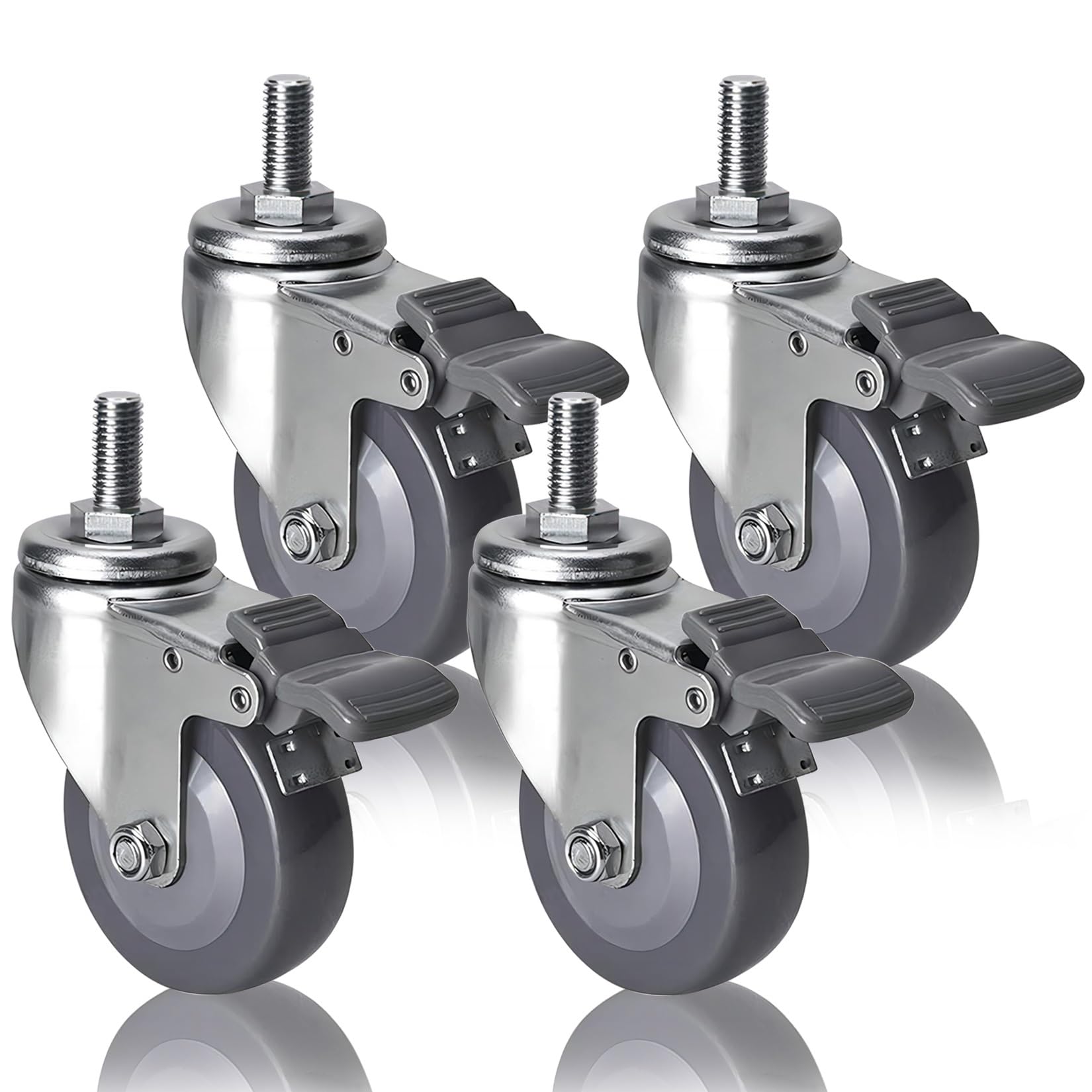 GYRAZXS Heavy Duty Swivel Castors 6m 75mm 100mm Pack of 4 M12 Thread Stem Industrial Transport Quiet Polyurethane No Traces Perfect for Furniture Mobility