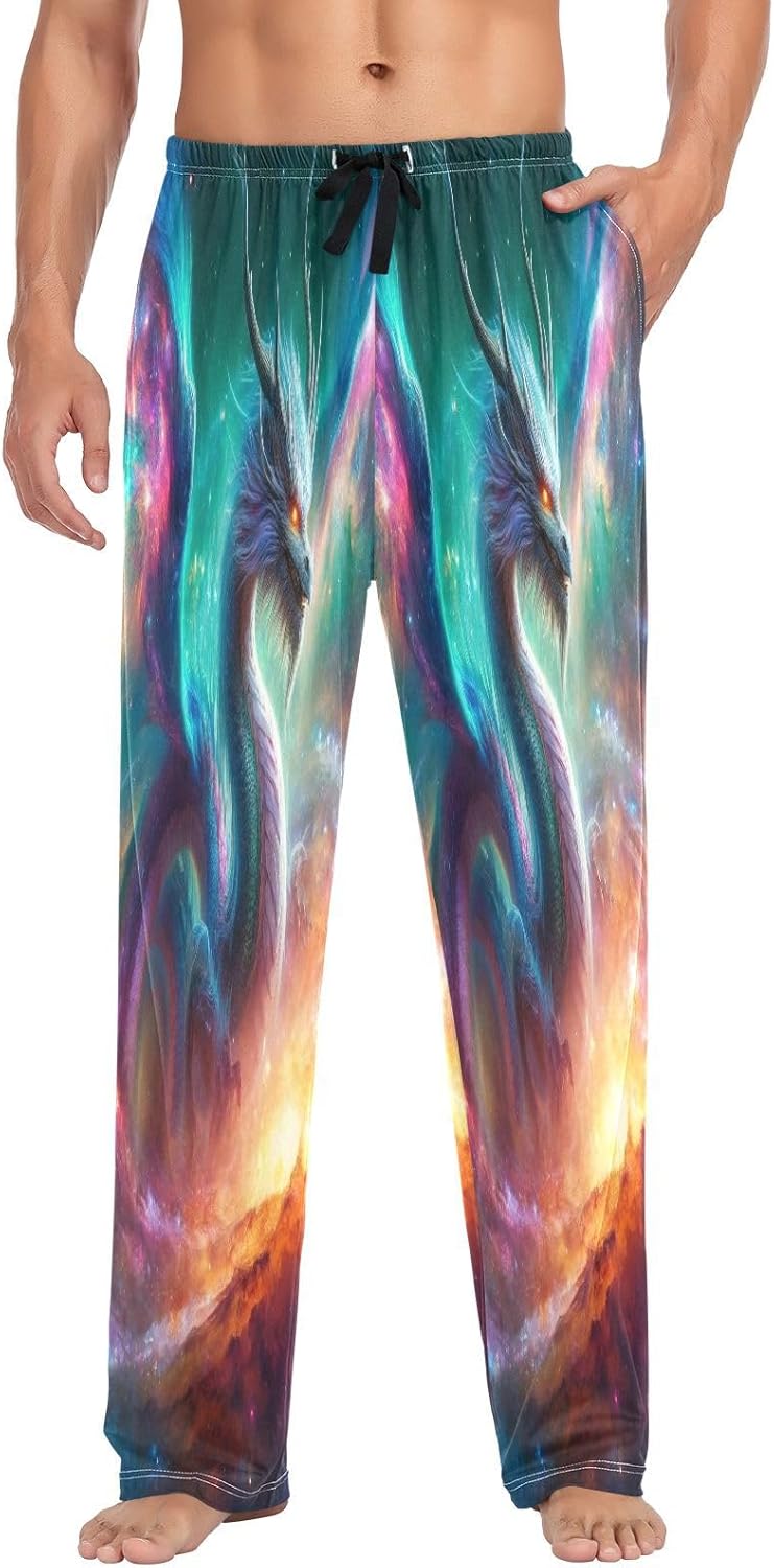 ALAZA Dragon Nebula Men's Pajama Pants Men Cotton Pajama Bottoms with Pockets, S