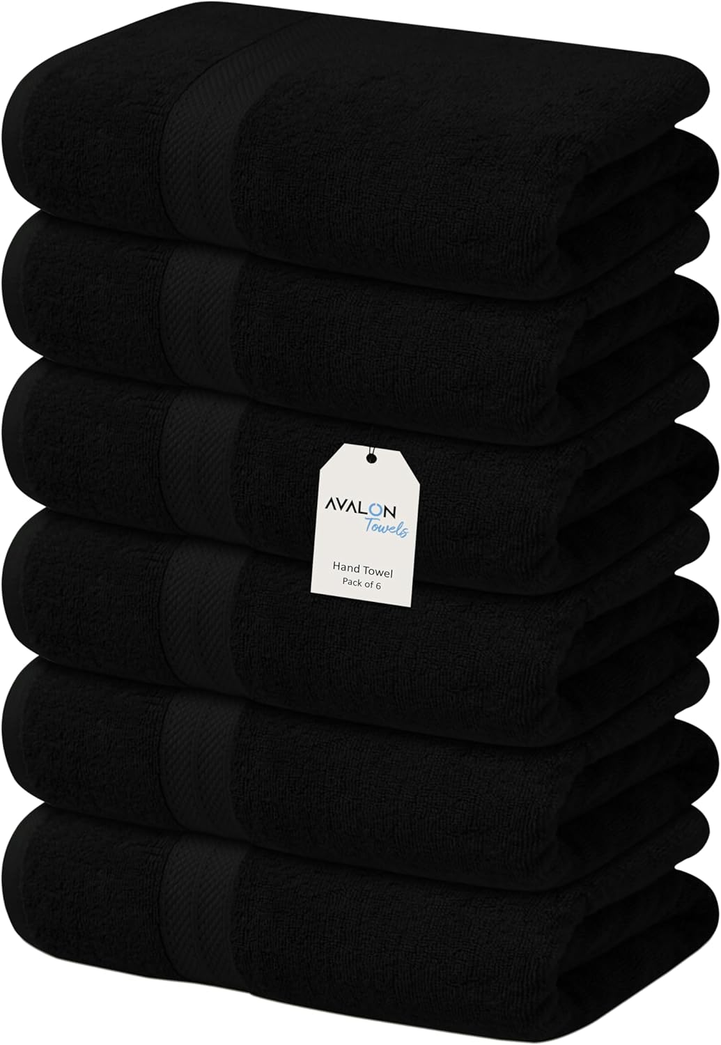 Avalon Towels Luxury Hand Towels (Pack of 6) Size 16x28 Inches - Premium Cotton, Soft and Highly Absorbent Hand Towels for Bathroom, 600 GSM Face Towels, Hotel & Spa Quality, Quick Dry (Black)