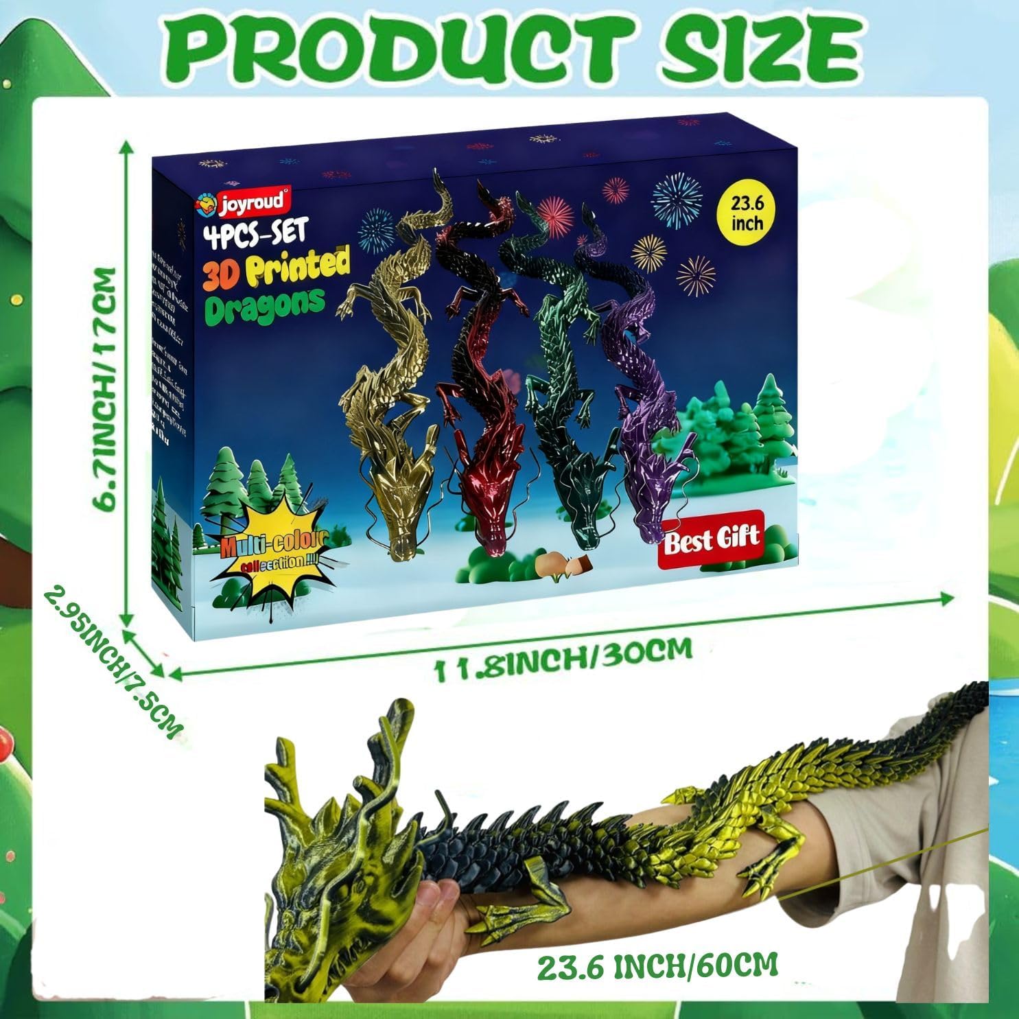 4 Pack 24" Large 3D Printed Dragons - Articulated Dragon Fidget Toys for Stress Relief, Family Fun & Party Favor, Collectible Desk Decor, Unique Birthday for Kids, Teens & Collectors - Image 4