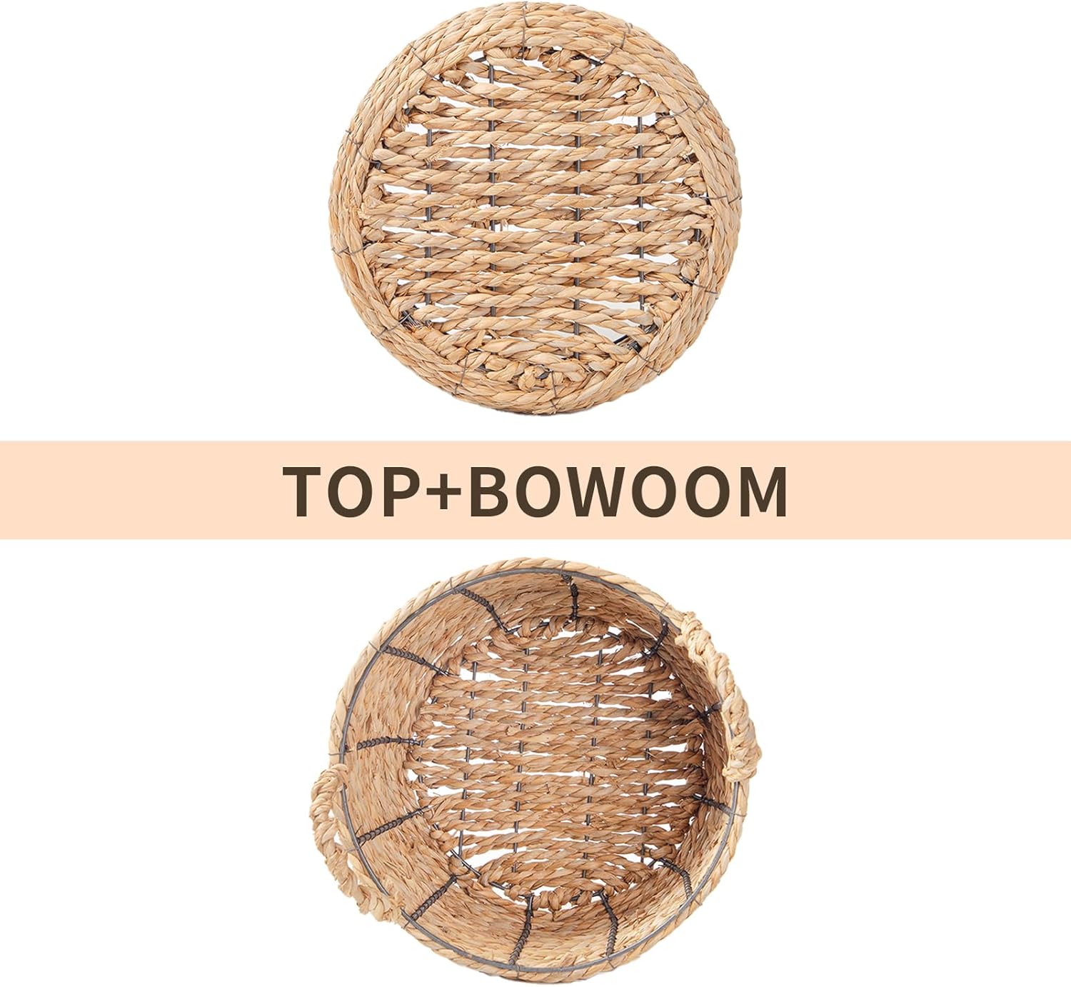 Round Wicker Storage Basket, Woven Large Water Hyacinth Bin with Handles, 12''x 7''