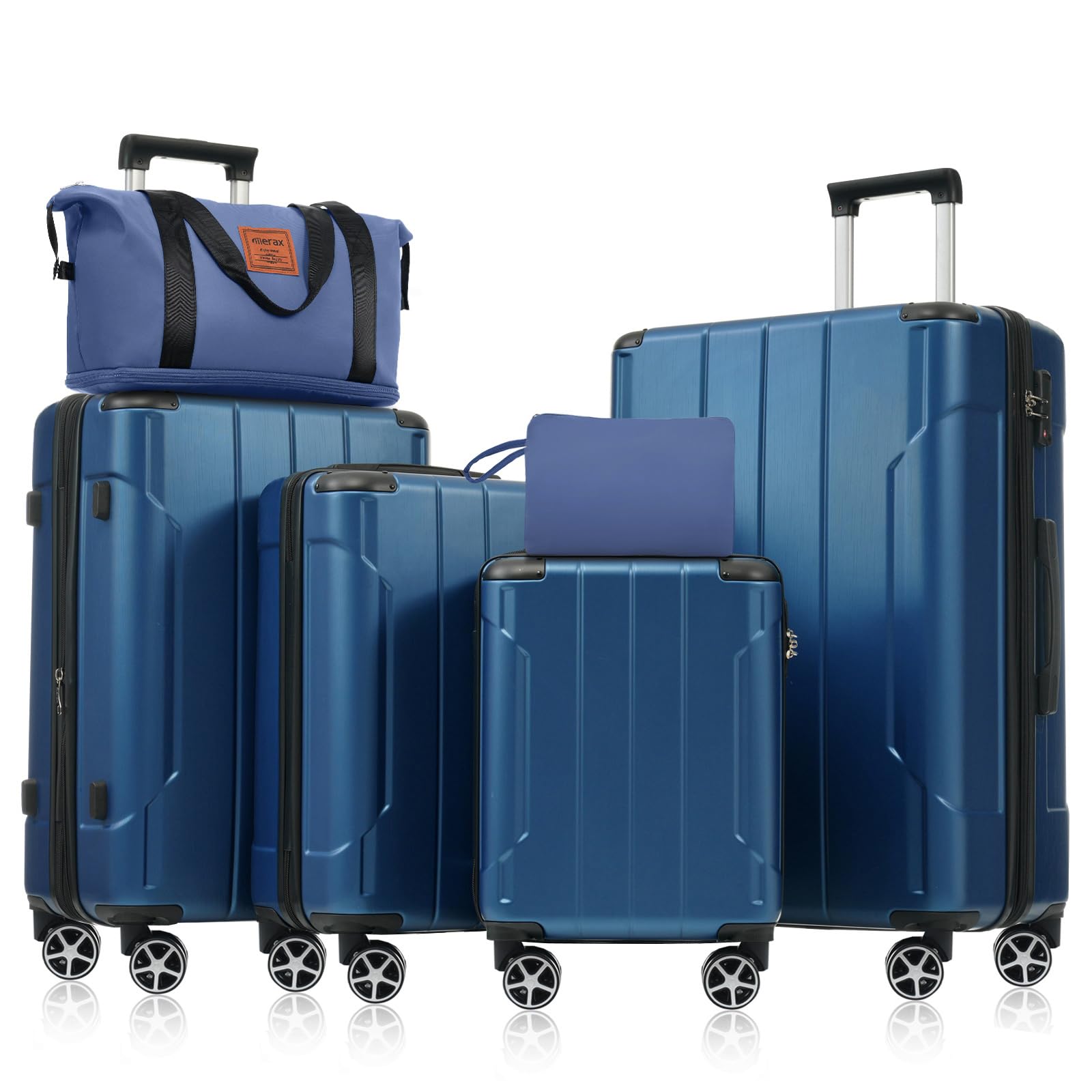 Luggage Set 6 Piece Expandable Lightweight ABS Hardshell Travel Suitcases with Wheels, Corner Guards (Blue, 6 piece set)