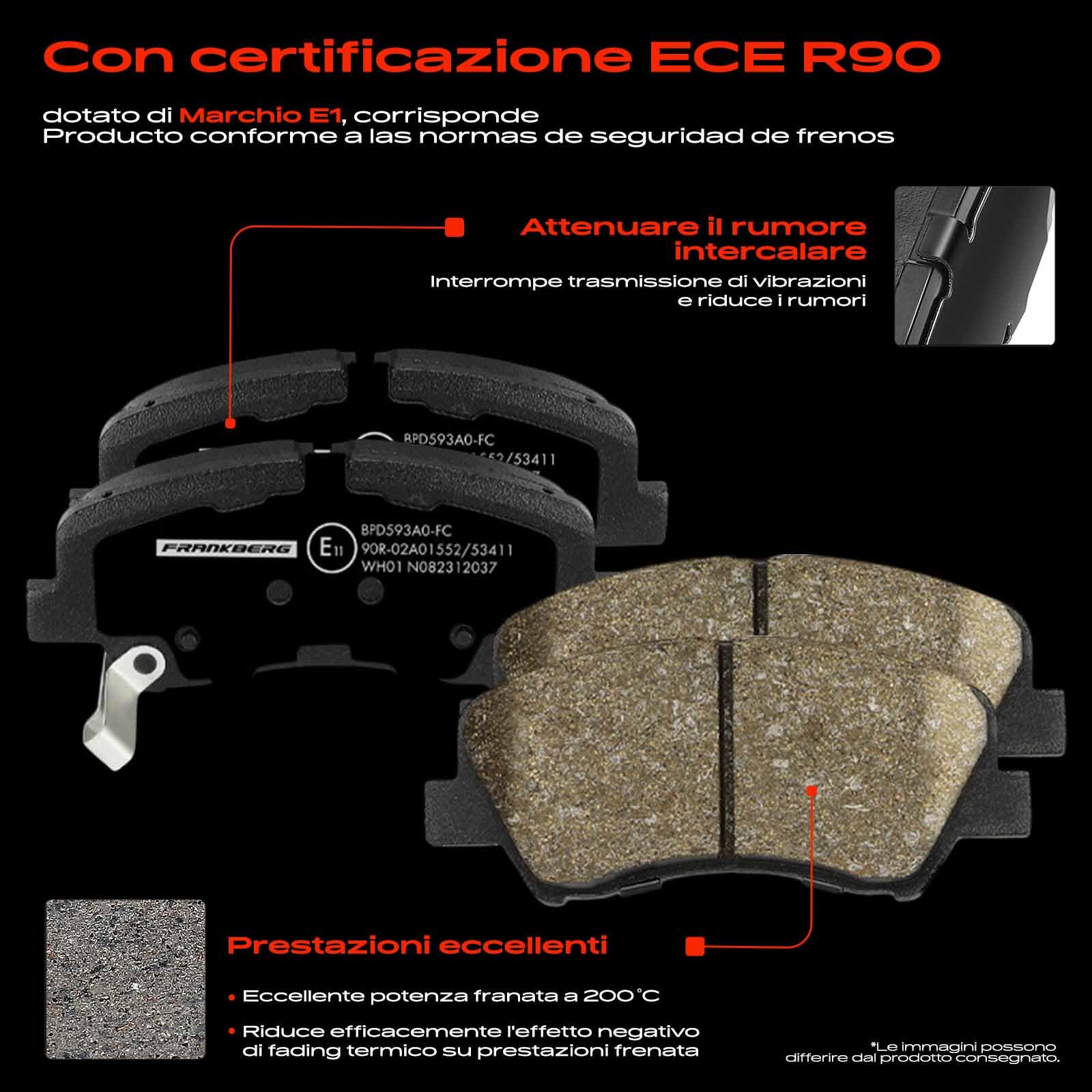 Frankberg 1 set freni incl. 2 dischi freno + 4 pastiglie freno anteriori | 58101C8A50, 58101C8A00; Compatibile con: Rio III UB, i20 GB IB, Rio IV FB SC YB, i20 Coupé GB, i20 Active GB IB