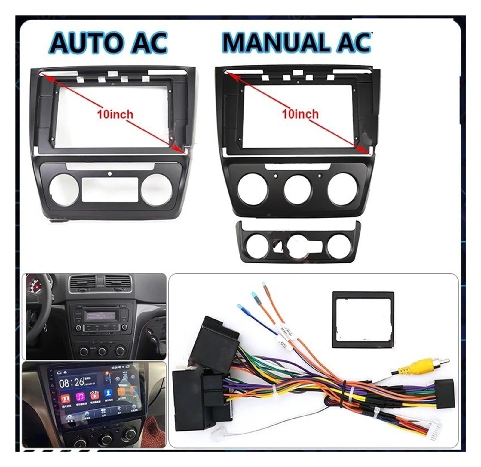 Fascia Marco para Skoda para Yeti para Manual AC/Auto AC 2014 10,1 Pulgadas 2 DIN Car Radio Fascia Panel Marco Tablero Kit De Montaje Juego Panel Radio