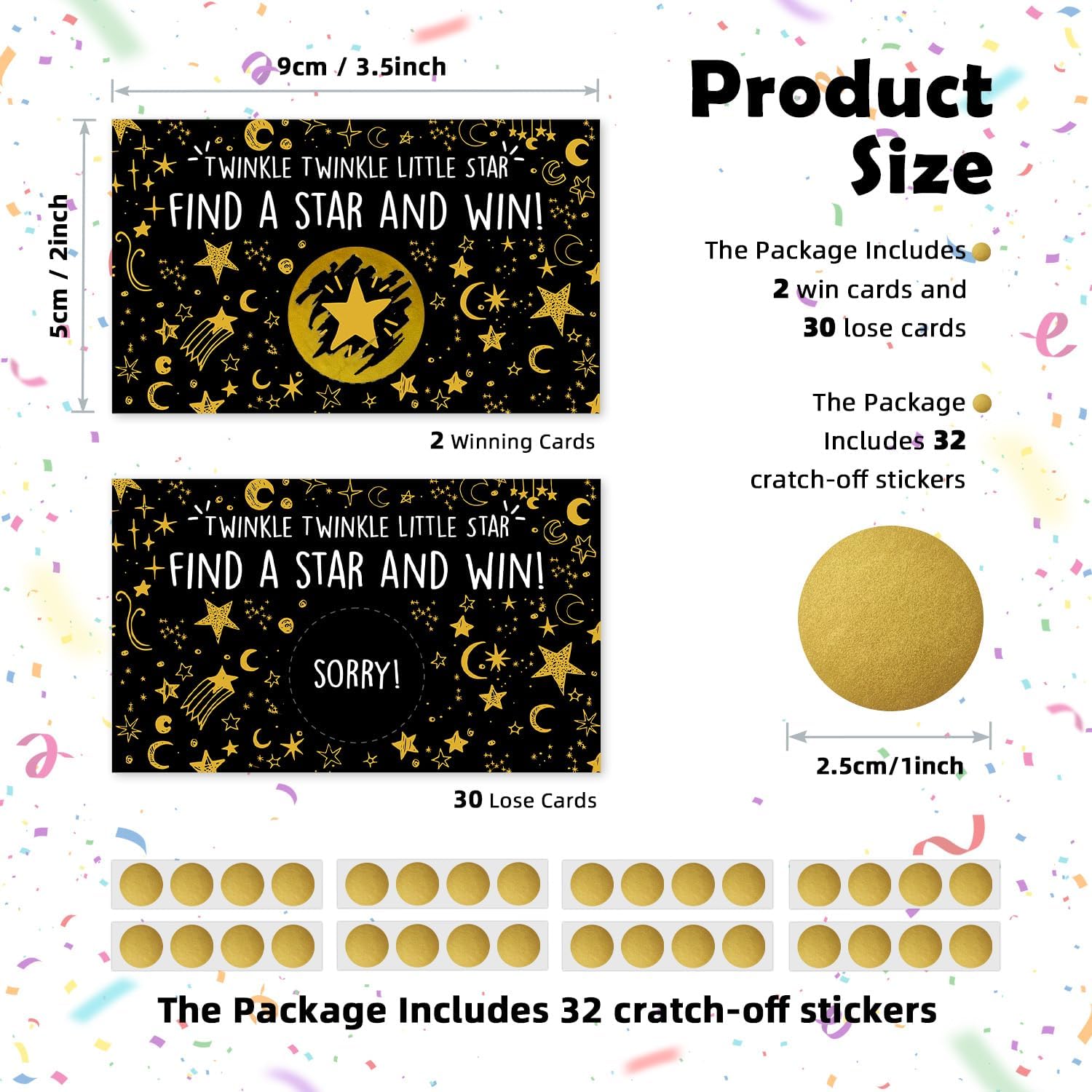 Twinkle Twinkle Little Star Funny Party Game Scratch Off Cards 32Pcs, Star And Moon Themed Holiday Event Raffle Tickets, Lottery Game for Group Activity, for Baby Shower or Celestial Themed Events