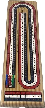 Regal Games Cribbage Board Game Set with Unique Wooden Cribbage Board (11 x 4.5 x 0.62) & 9 Multi-Colored Cribbage Pegs - Family Fun Game Night - Ideal for 2-4 Person