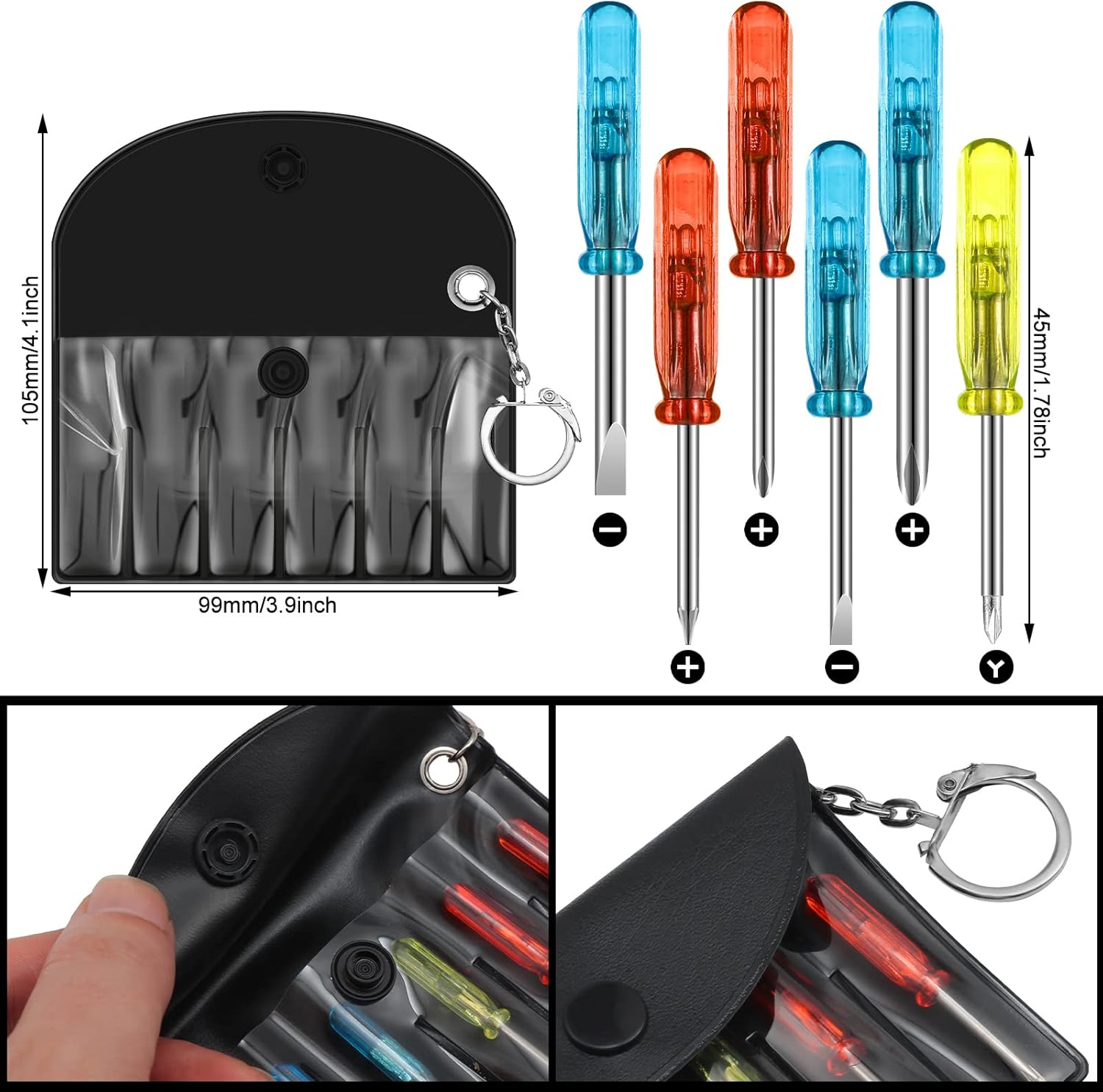 Frienda 24 Set Mini Screwdriver Keychain Set Bulk Mens Gifts Includes 6 Mini Screwdrivers in a Portable Pouch with Snap and Hook Hand Tool Gifts Christmas Adults Party Favors for Men