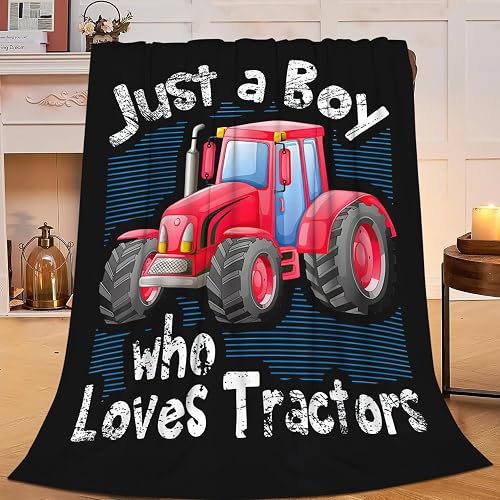 SweetFox Just A Boy Who Love Tractors Blanket Red Tractor Decor Throw Blanket Gi