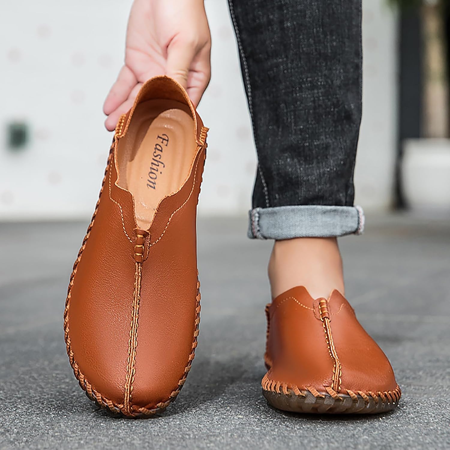 Men's Leather Handmade Flat Loafers Casual Light Slip On Soft Moccasin Boats Driving Walking Shoes