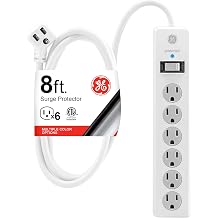 GE Surge Protector Power Strip, 8 Ft Extension Cord, 6 Outlet Extender