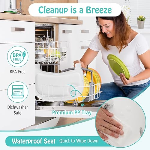 Miniatura 7 de BABY JOY Silla alta para bebé, silla alta convertible 4 en 1 para bebés y niños pequeños con patas ajustables, doble bandeja extraíble, arnés de