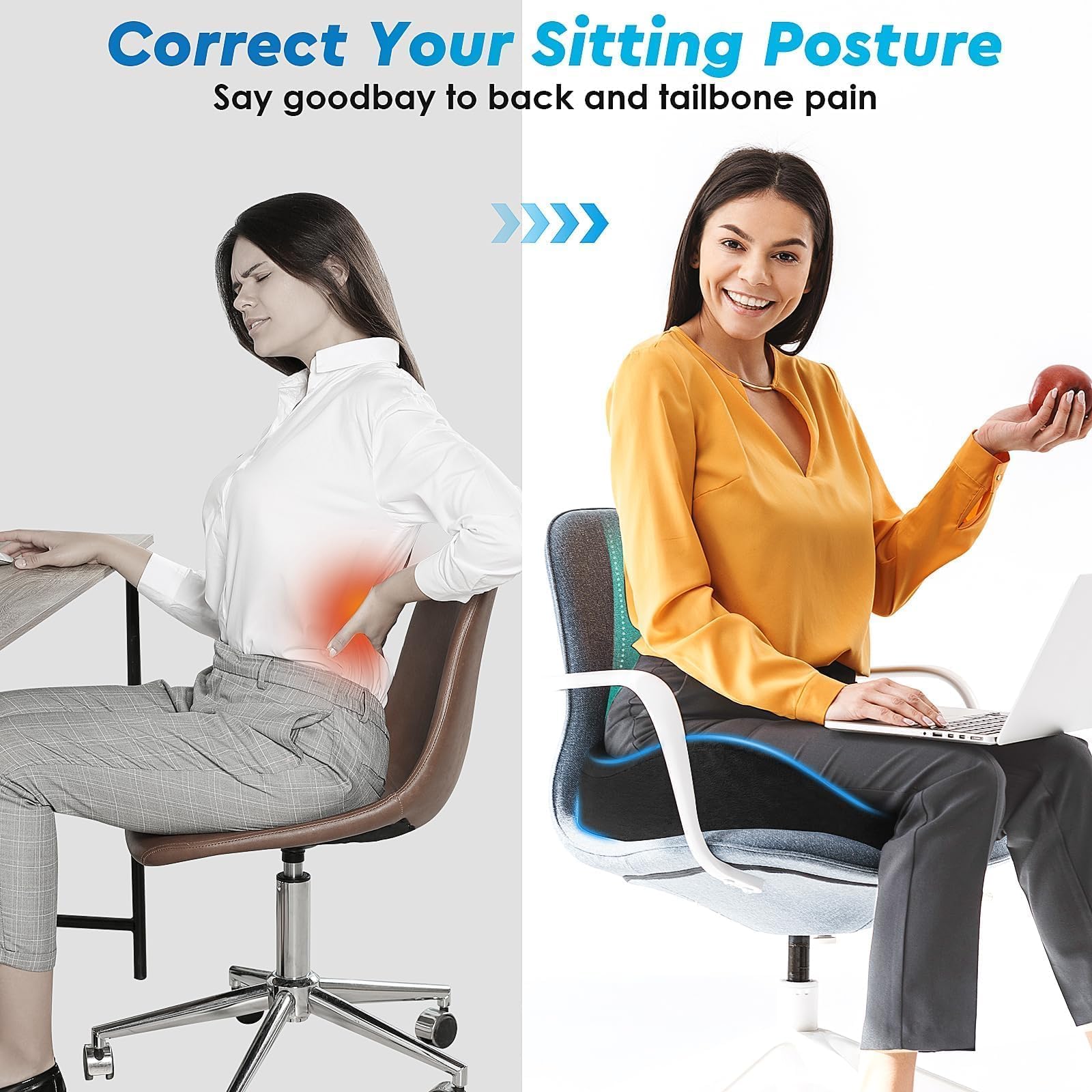 CushyOasis Cojín de asiento, cojines de silla, cojines de silla de oficina, parte inferior antideslizante y funda extraíble, cojín de alivio del dolor de coxis, cojín de asiento de espuma