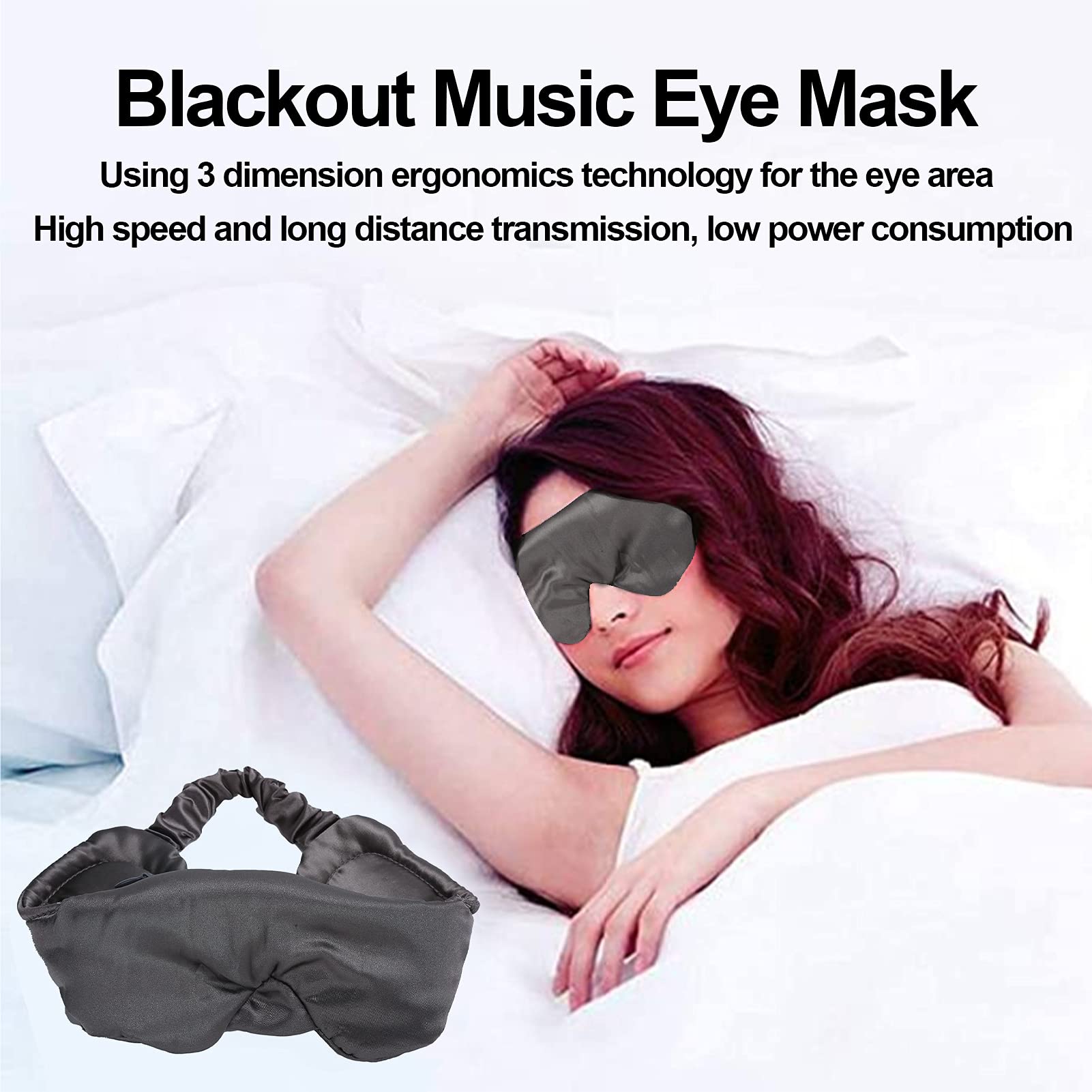 Silk Bluetooth 5.0 Eye Mask,Sleep Headphones,Ultra?Thin Handsfree Bluetooth Music Blackout Eye Cover,Built?in Speaker & Microphone,Sleeping Blindfold Mask for