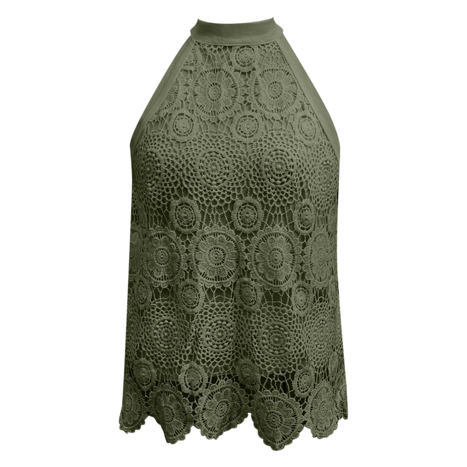 Canotta da donna in pizzo, scollo rotondo, senza maniche, sexy, stile bohémien, stile casual, estivo, maglione, maglione, casual, abbigliamento per il tempo libero, gite in città, feste in