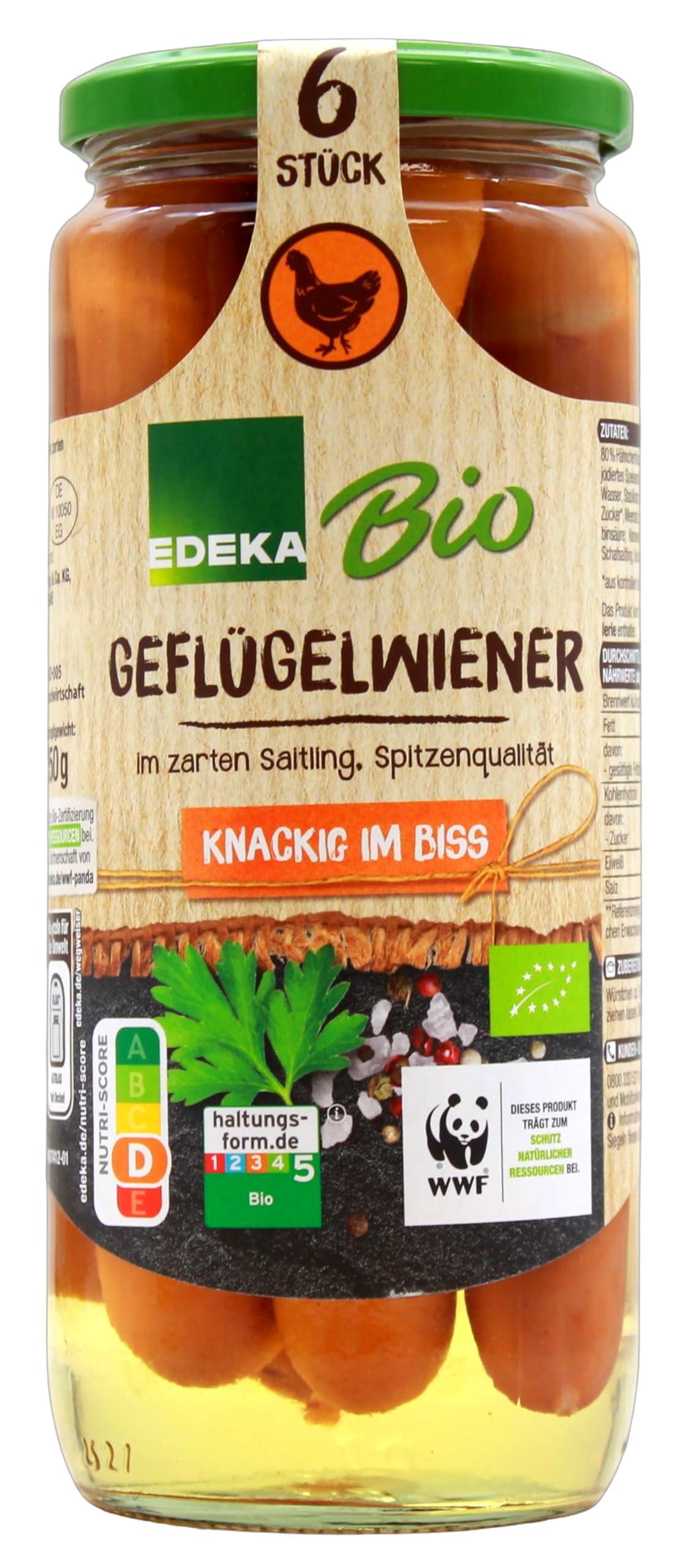 Edeka Bio Geflügelwiener im zarten Saitling, 12er Pack (12 x 250g)