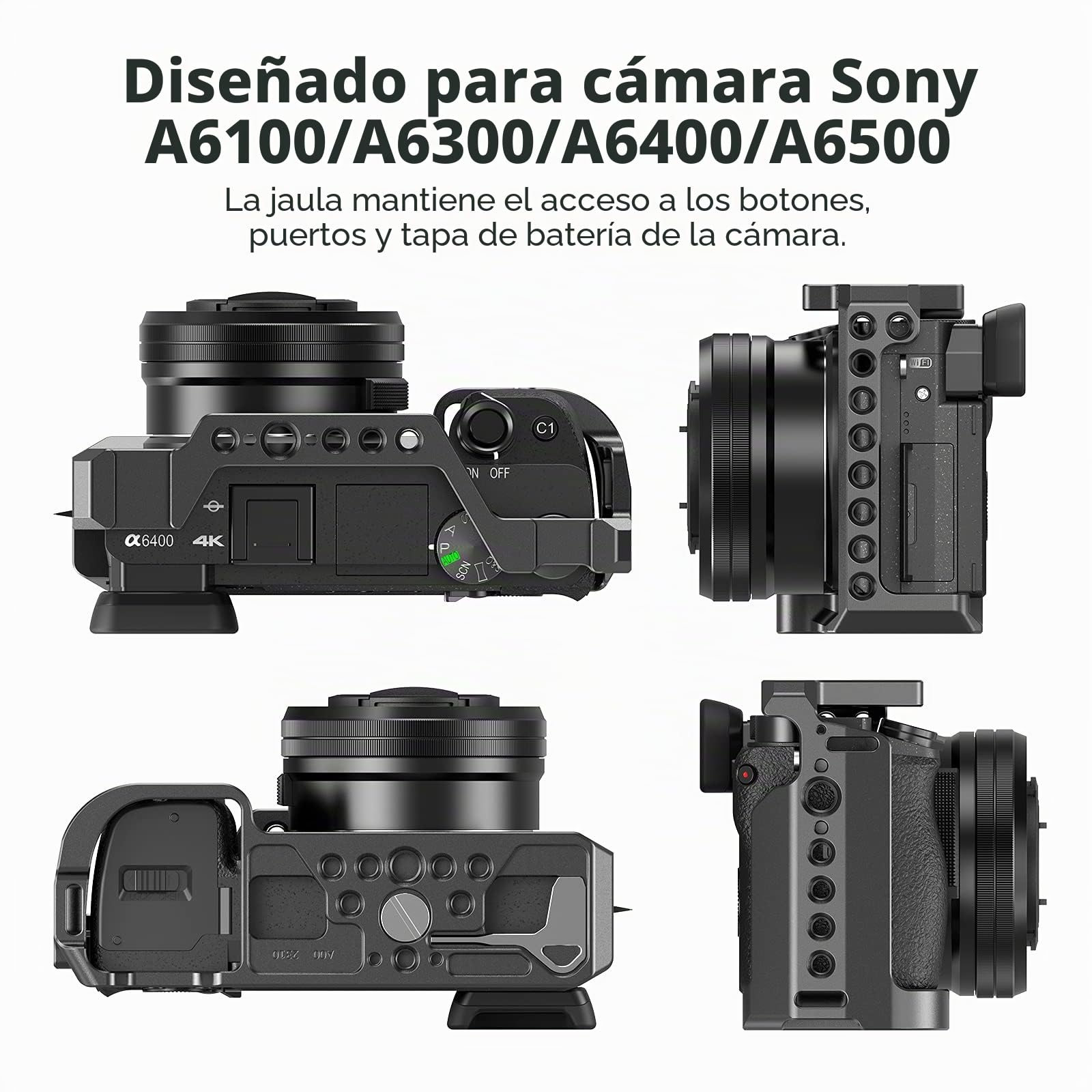 SMALLRIG A6100/A6300/A6400/A6500 Cage Camera, Jaula de Camara con 1/4 Tornillo y Orificio de Ubicación para ARRI para Sony A6100/A6300/A6400/A6500-2310