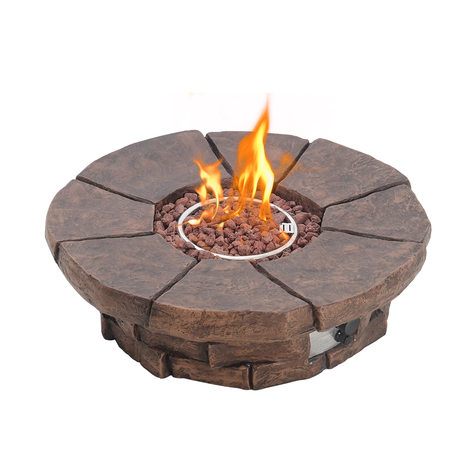 BTGGG Gas Fire Pit - 50,000 BTU Round Propane Table Top Fire Pit with Lava Rocks & Cover - MgO Material Gas Firepit Gas Heater for Home Garden Balcony Patio, Version B