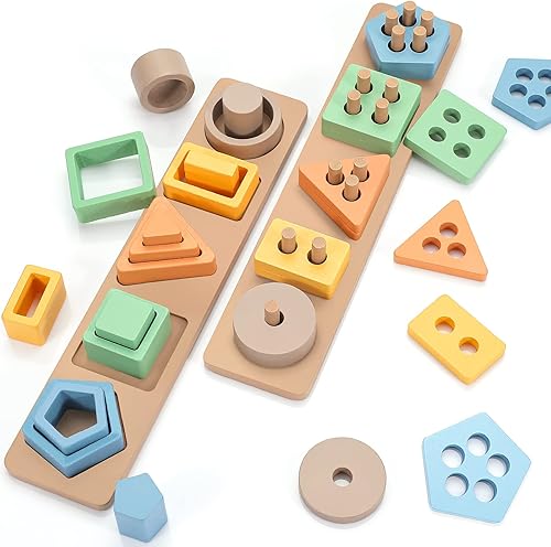 Paquete de 2 juguetes Montessori para niñas de 1, 2, 3 años, juguete apilable de clasificación de madera, juguetes para niños de 1 a 2 años,
