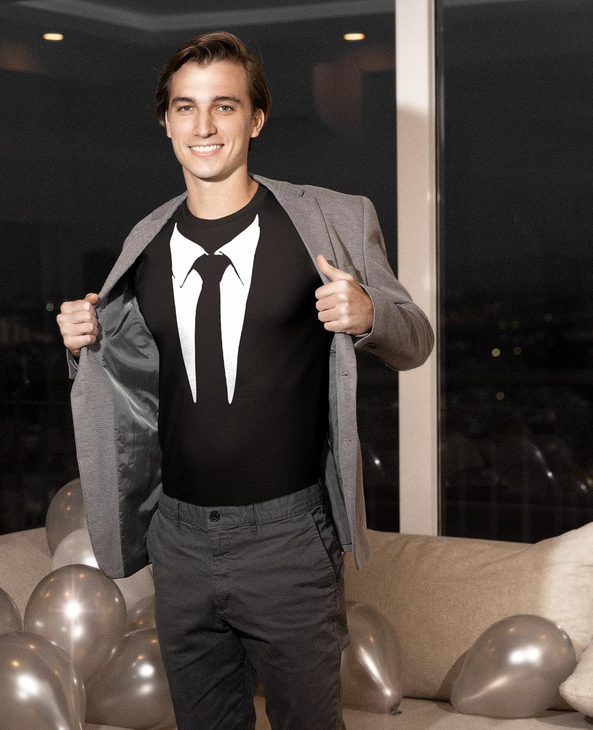 Tstars Suit and Tie Tuxedo Shirt - Mens Printed Tux T-Shirt for Halloween Party, Wedding or Bachelor Event