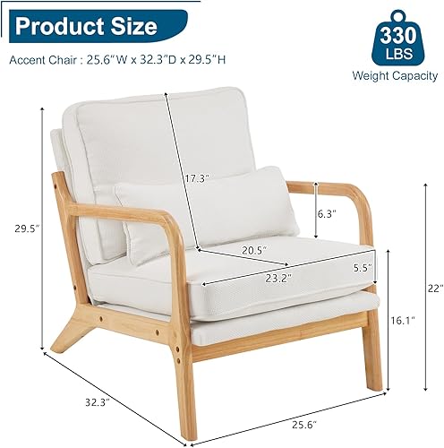 Miniatura 62 de Bonnlo Juego de 2 sillas decorativas de color beige fino, tapizadas de mediados de siglo, modernas sillas de lectura, sillas de lectura laterales,