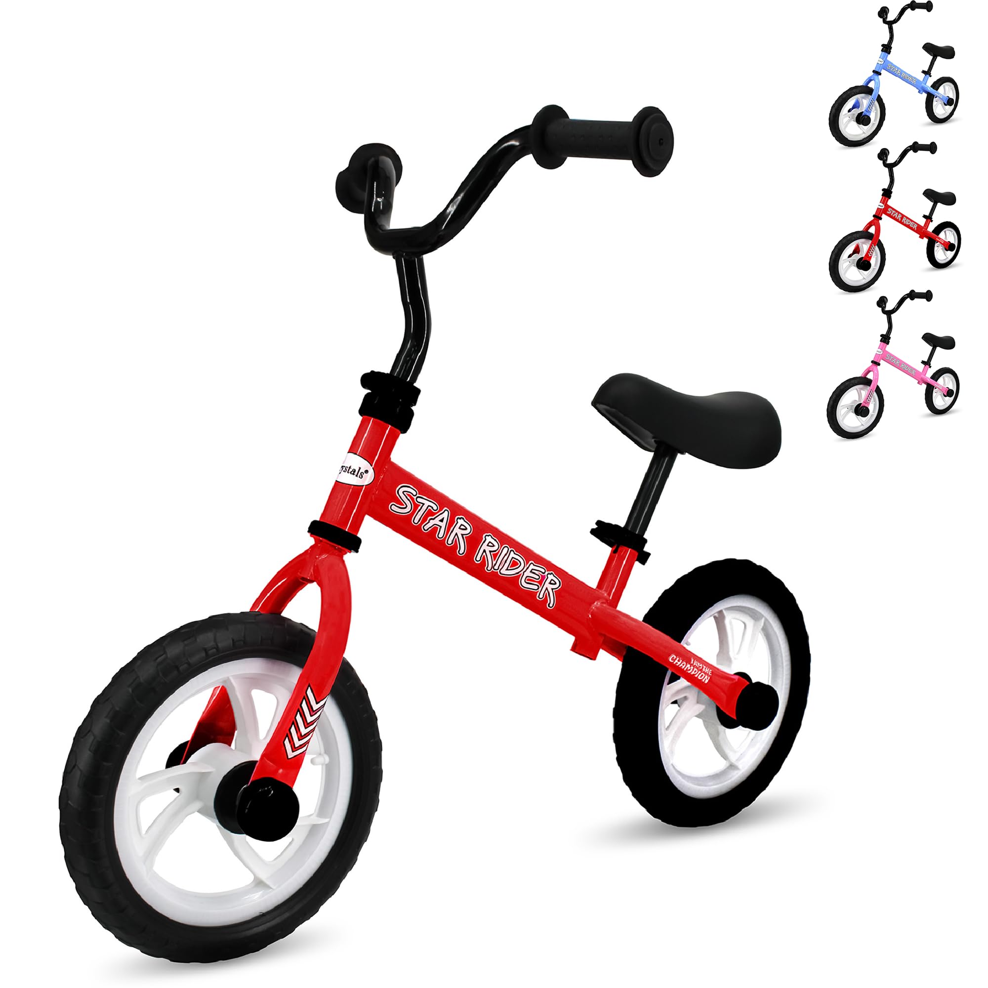 Crystals 12” Balance Bike 2+ Year Old Boys and Girls, Bike Training Bicycle for Kids and Toddlers with Adjustable Seat/Handlebar – Lightweight Fun Bike for Outdoor Play (Red)