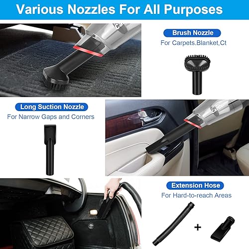 Miniatura 4 de CarCome Aspiradora de coche de alta potencia mejorada 2023, aspiradora portátil, aspiradora de automóvil húmeda y seca con cable de 10 pies,
