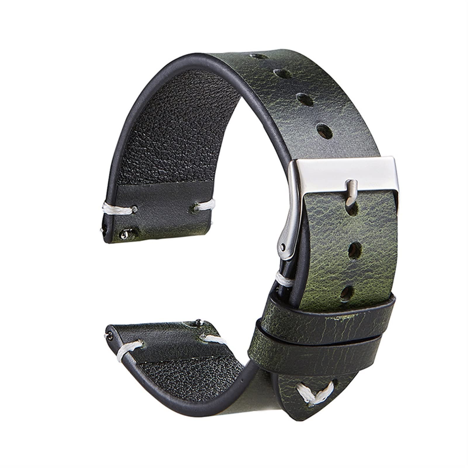 Bracelet montre cuir véritable vert 22mm vintage italien
