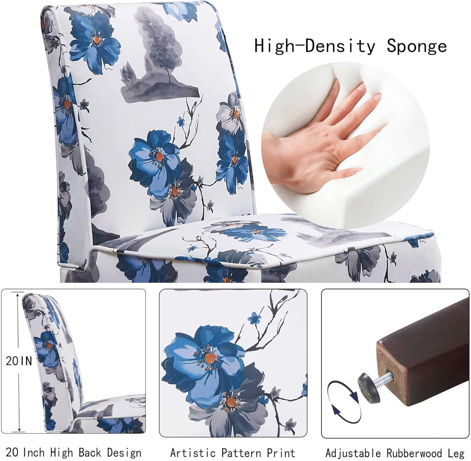 Armless Accent Chair Slipper: Tufted Slipper Chair with Printed Floral Pattern Decorative Side Chair for Bedroom Living Room