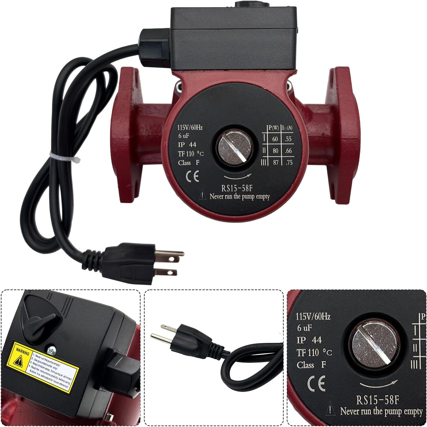 115V 17GPM Three-Speed Circulator Pump Replacement for 59896341 Fit for Grundfos UPS15-58FC (UPS 15-58 FC) Nonsubmersible Circulation Pump 1/25HP