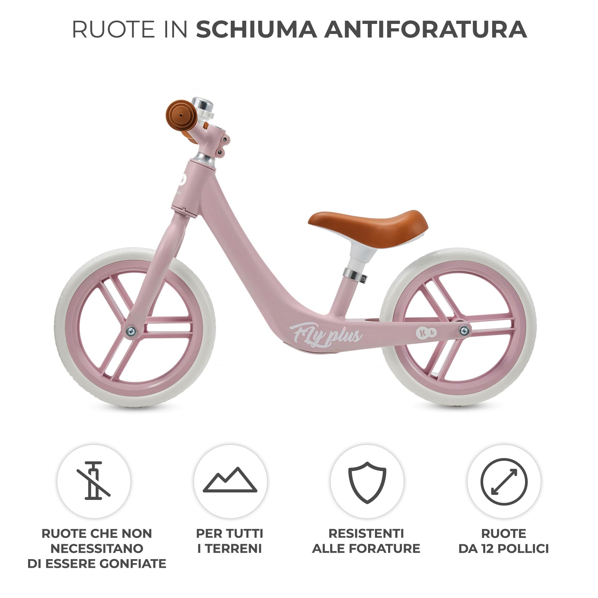 Kinderkraft FLY PLUS 2 Bicicletta bambini, Leggero Bici Senza Pedali, Stile Retro, Magnesium, Design retro, fino 2 Anni, Struttura leggera, 2.8kg, Sellino regolabile, Rosa