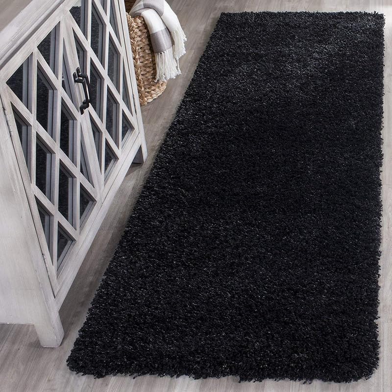 Modern Shaggy Carpets Polyester Bedside Runner Soft Rug Hall Offices Kitchens Bedroom Bedroom Kids Room Floor Home Decor (2 x 3 feet, Black)-image-4