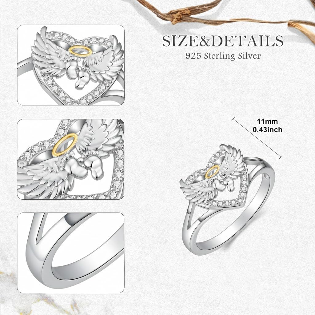 Personalized Miscarriage Ring 925 Sterling Silver Mommy of an Angel Loss of Pregnancy Heart Ring Memorial Sympathy Jewelry Gift for Mom Mother-Custom Name and Birthstones