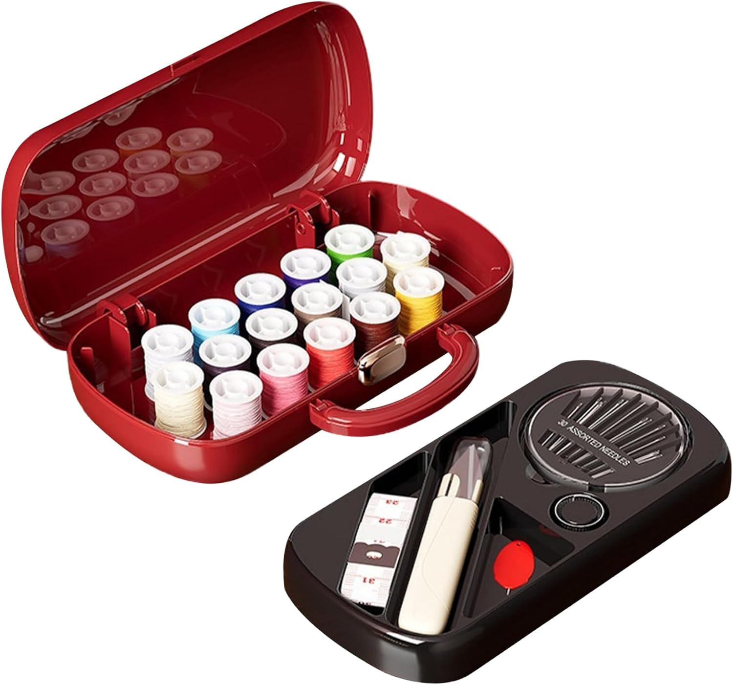 Hand Sewing Kit with Portable Storage Case - 21 Piece Needle and Thread Set for Adults, Complete Sewing Supplies for Home and Travel Use, Red...