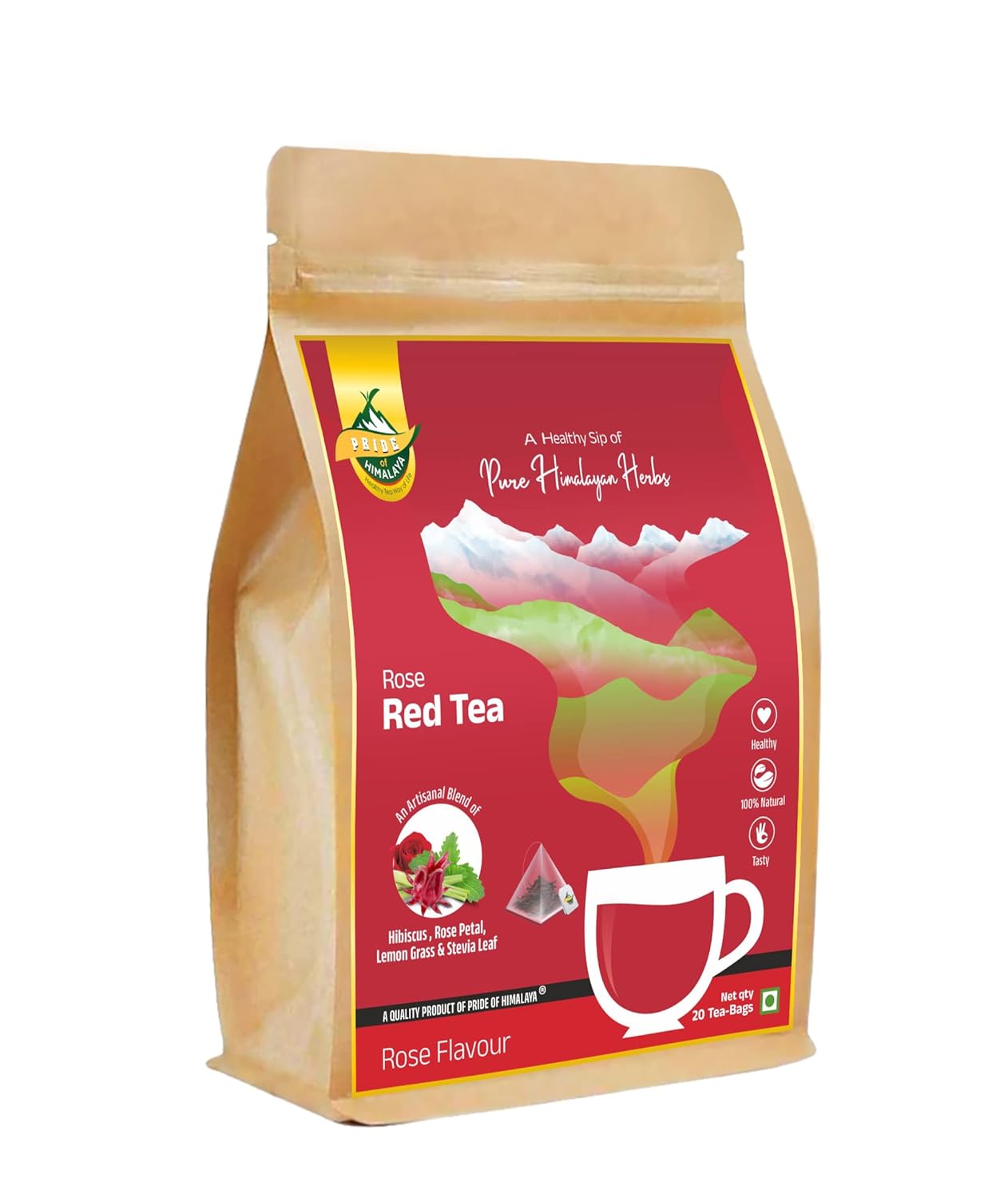 Pride of Himalaya Hibiscus Rose Red Tea with Pure Himalayan Herbs | Hibiscus Tea for Skin Glow | Sun Dried Natural Fragrant | Pure and Organic Himalayan Herbs 40 Teabags