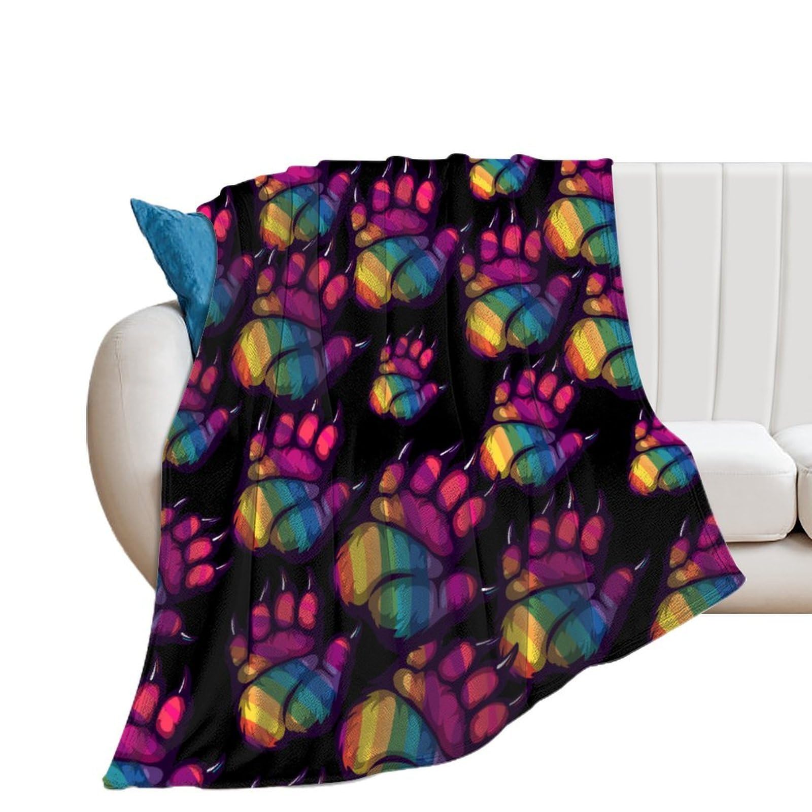 OUTBDNVFSA LGBT Gay Rainbow Bear Paw Throw Blanket Lightweight Summer Blankets for Bed Sofa Camping Travel