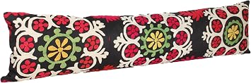 King Size Suzani Pillow Cover 12x47 inch Handmade Lumbar Oriental Silk Pillow Bedding Organic Oblong Accent Cushion Cover Huge Twin Extra Long Pillow