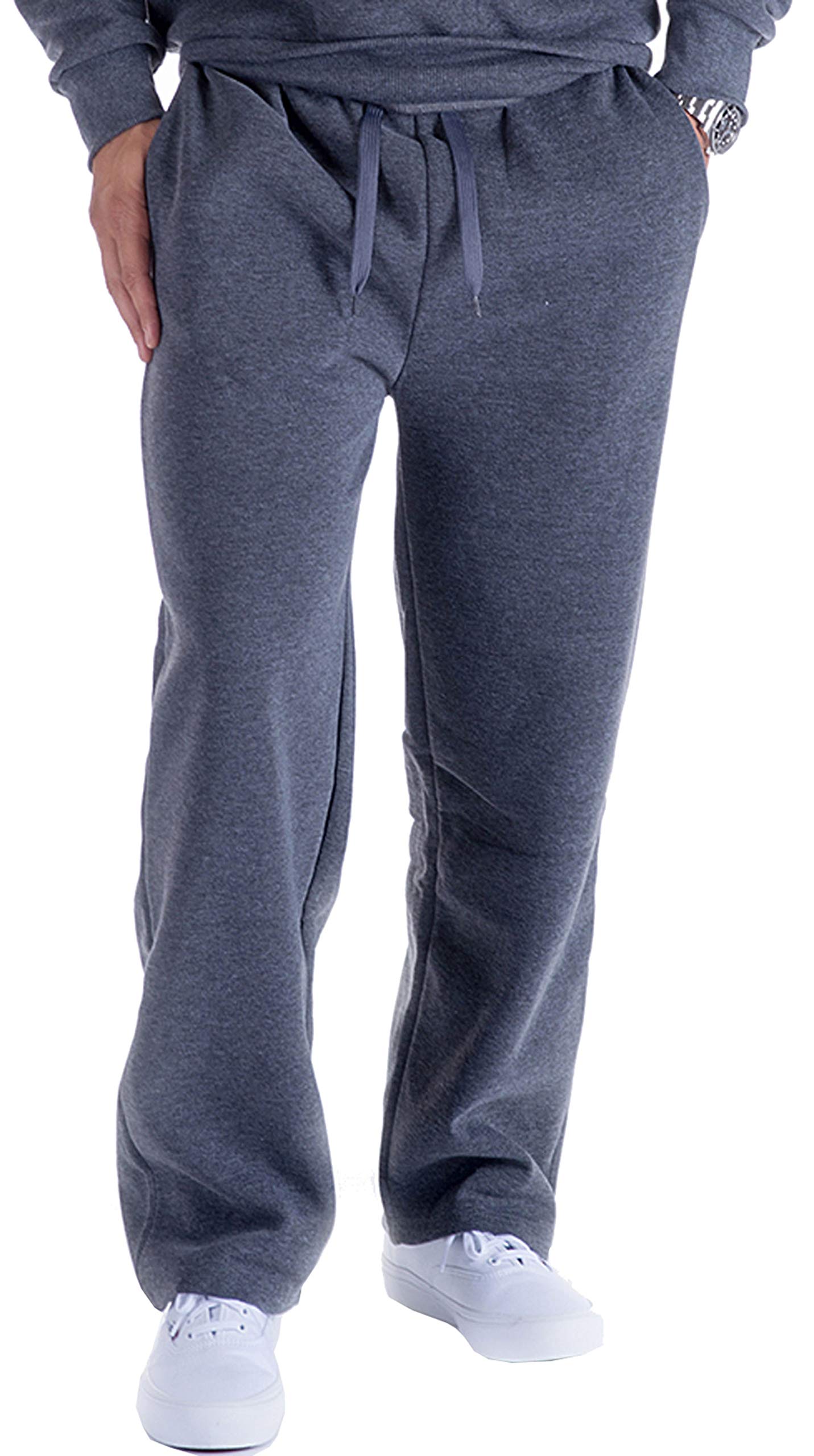 Mens Fleece Sweatpants Open Bottom Joggers Straight Leg Running Casual Loose Fit Athletic Pants with Pockets