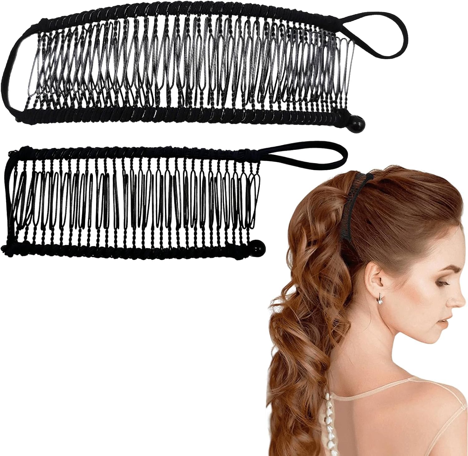 NALACAL Stretch Banana Clip, Adjustable Vintage Banana Clip Ponytail Holder, Fish Clips for Thick,Curly,Kinky Hair,Wavy Hair,Ponytail,French Twist, 30 & 40 Tooth, 2Pcs