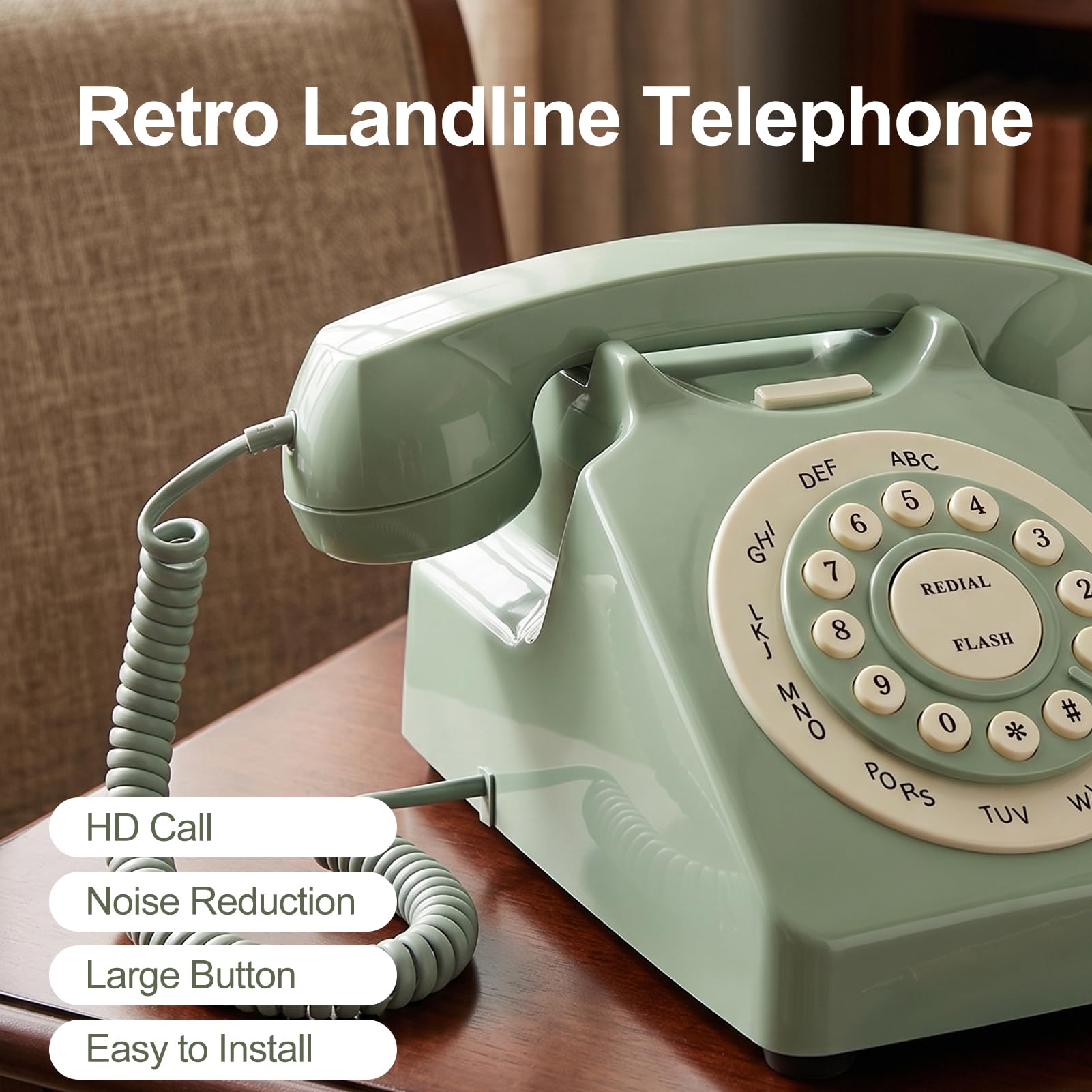 Telefono Vintage Europeo Antico, Telefono Fisso Verde con Grandi Tasti Trasparenti e qualità delle Chiamate Ad Alta Definizione, Ideale per Casa e ufficio.