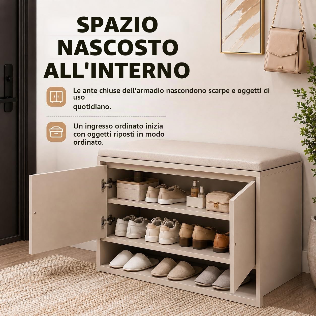 Panca Scarpiera da Ingresso con Seduta Imbottita e Ante