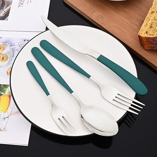 Miniatura 36 de JASHII Juego de cubiertos martillados modernos de acero inoxidable con mango dorado y blanco, decoración de lujo, servicio para 4, pulido espejo