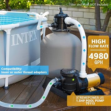 XtremepowerUS 2-Speed Variable Pool Pump 1.5 HP Swimming Pool Pump High-Flow Above-Ground Pump Large Strainer w/ 1.5 Slip On Fitting Adapter Set
