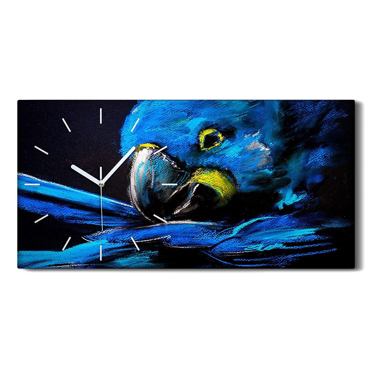 Horloge sur Toile Silencieuse sans Bruit de Tic Tac Tableau Mural Oiseau Bleu Salon
