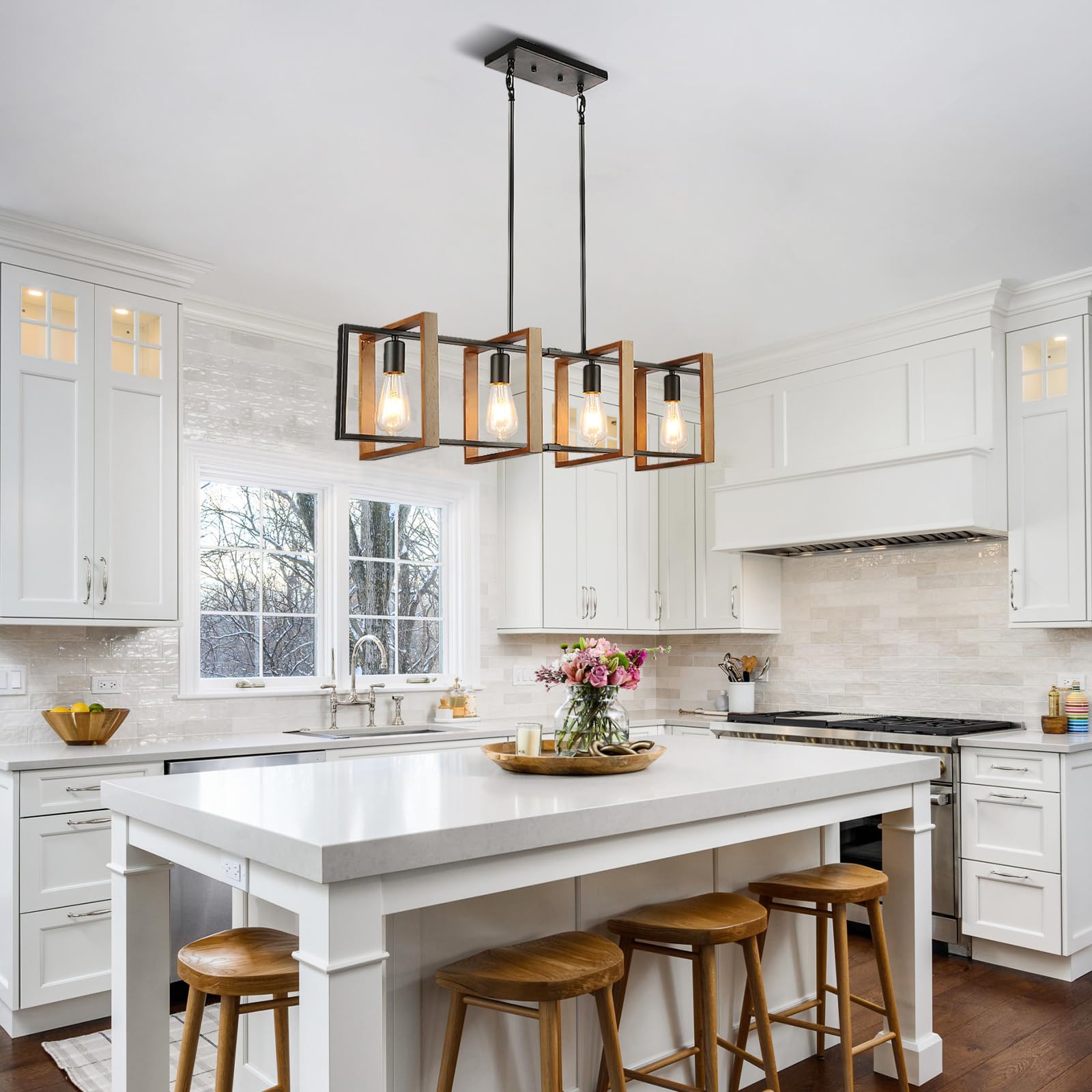 Illuminazione dell'isola della cucina della luce nera, legno e metallo lampade da tavolo da biliardo Lampadari Lampada da soffitto, altezza regolabile delle luci della camera da letto soffitto